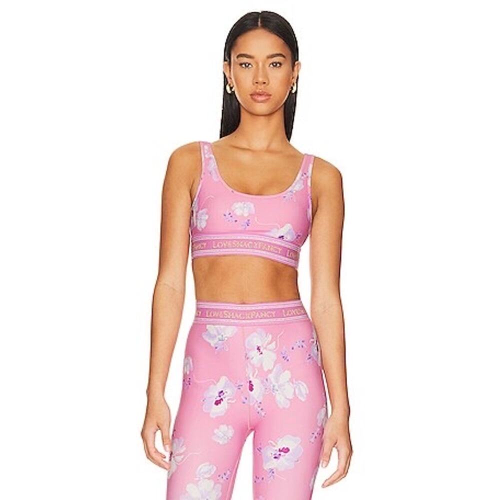 NWT LoveShackFancy Ornice Sports Bra in Baby Pink Clouds